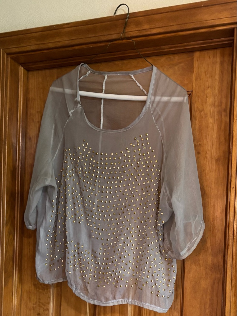 Sheer Gray Studded Women's Top